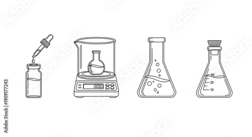 Laboratory Equipment: Dropper, Scale, and Flasks for Scientific Research and Experiments
