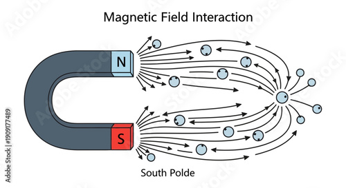 Horseshoe Magnet Magnetic Field Lines Interacting with Particles