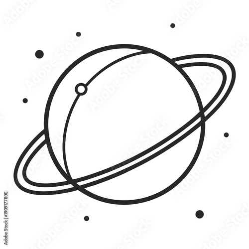 A line drawing of a planet with a ring system in space