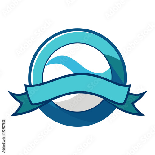 A blue and teal logo with a ribbon wrapped around it