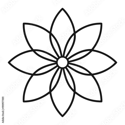 A simple line drawing of a flower with eight petals