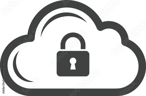 Cloud icon with padlock symbol, secure storage illustration representing cybersecurity, data protection, privacy, encryption, trusted cloud computing