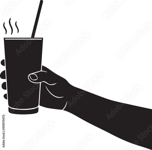 Refreshing Drink Hand Holding Tall Glass Silhouettes with Straw