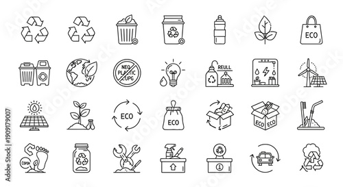 Eco friendly icons for sustainable living and environmental conservation