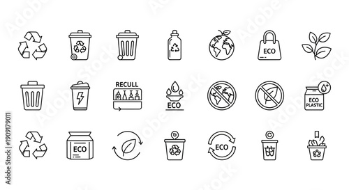 Eco friendly icons for sustainable living and recycling