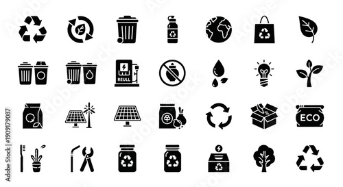Eco friendly icons for sustainable living and environmental conservation