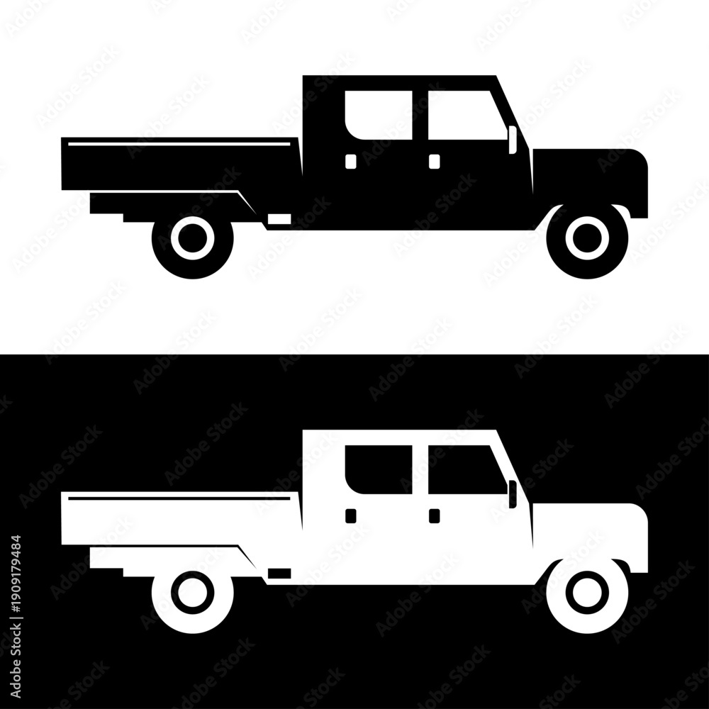 Fototapeta premium black and white pick up truck simple design art