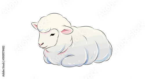 Cute cartoon lamb lying down in a peaceful pose