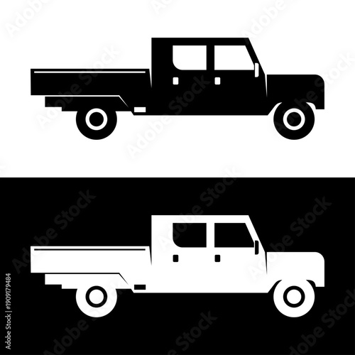 black and white pick up truck simple design art