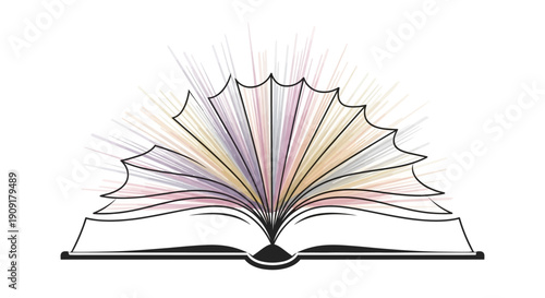 Vibrant open book with colorful rays of light emanating from pages