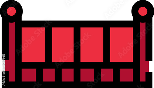 Red fence icon symbolizing boundary, protection and restricted access, flat red line art vector for security, property, garden or construction design on white background