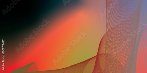 Red tomato and chocolate color abstract shape grainy gradient background with black backdrop and noisy texture wide banner poster header design