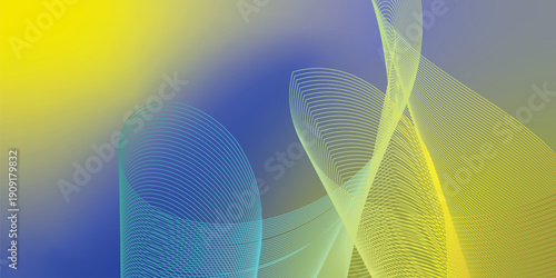 Yellow and navy blue abstract shape grainy gradient background with black noisy texture for wide banner poster and header design