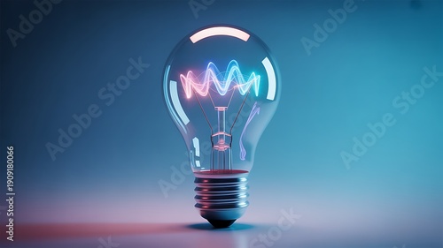 Glowing light bulb on a blue dark background symbolizing idea energy creativity and innovation
