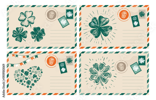 Patrick's day. Postcard, mail, hand drawn illustration. 
