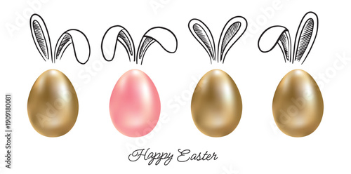 Colorful eggs with rabbit ears. Happy Easter