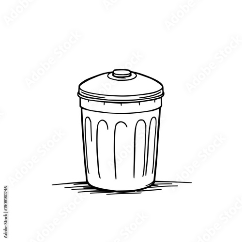 Black line art illustration of countertop compost bin symbol for eco-friendly kitchen signage, minimalist design for sustainability-themed marketing