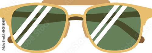 Trendy Retro Sunglasses Vector Illustration with Green Lenses and Gold Frame for Summer Fashion Design