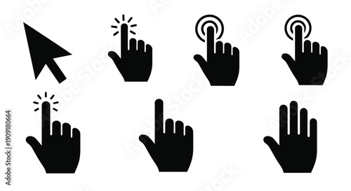 Various black hand and cursor icons depicting different pointing gestures