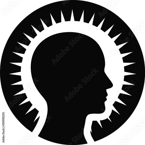 Silhouette of Human Head with Radiant Halo Icon – Mindfulness, Inspiration, Creativity Concept