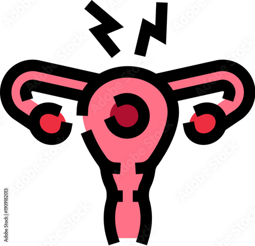Uterus and ovaries icon illustrating female reproductive health issues, depicting pain or discomfort related to menstruation, cramps, or endometriosis