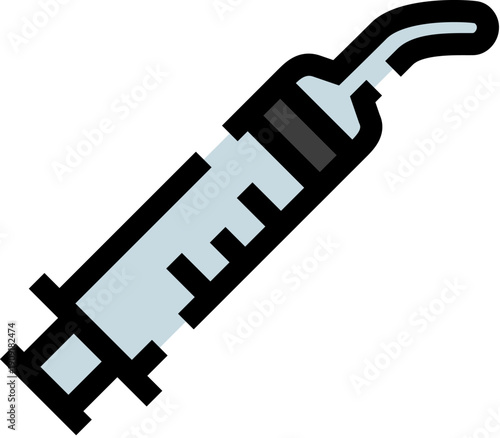 Syringe representing essential medical supplies and procedures, administering medication, vaccine, or treatment for healthcare, wellness, and disease prevention in a modern icon style