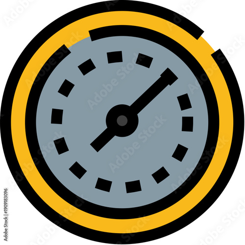 Round instrument dial displaying a needle indicator and marked increments, representing progress, speed, pressure, or a measurable variable in a technological context