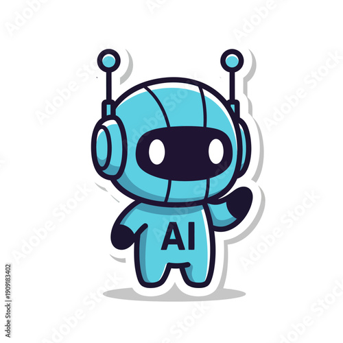 Cute AI robot character with headphones and futuristic design