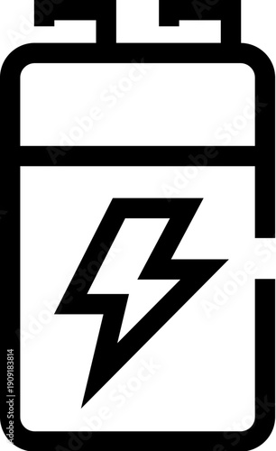 Battery icon showing a lightning bolt symbol, representing power, energy, electricity, charge, storage, and renewable sources for various electronic devices