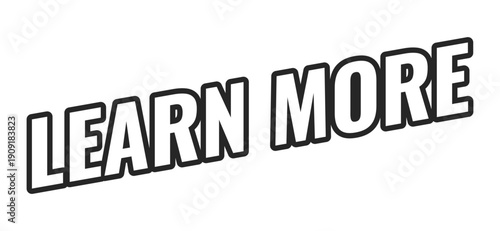Learn more web button in bold black outline. Educational info access. Further informational content. Explore topic. Minimal uppercase text. Angled letters with white fill. UI UX. Oswald font used