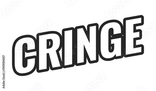 Cringe web button in bold black outline. Awkward moment. Embarrassing reaction. Secondhand-shame. Discomfort vibe. Minimal uppercase text. Angled letters with white fill. UI UX. Oswald font used