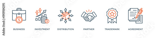 Franchise banner website icon vector illustration concept with the icons of business, investment, distribution, partner, trademark and agreement