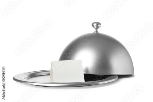 Silver tray with cloche and...