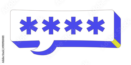 Blue asterisk password speech bubble 2D cartoon object. Hidden code input. Secured message content. Log in field. Digital user entry isolated element flat vector clip art on white. Spot illustration