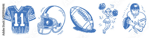 Hand drawn american football doodle icons set