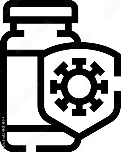 Vaccine vial merged with shield icon symbolizing medical protection and immunity against viruses and infections, modern minimalist healthcare emblem for prevention and safety