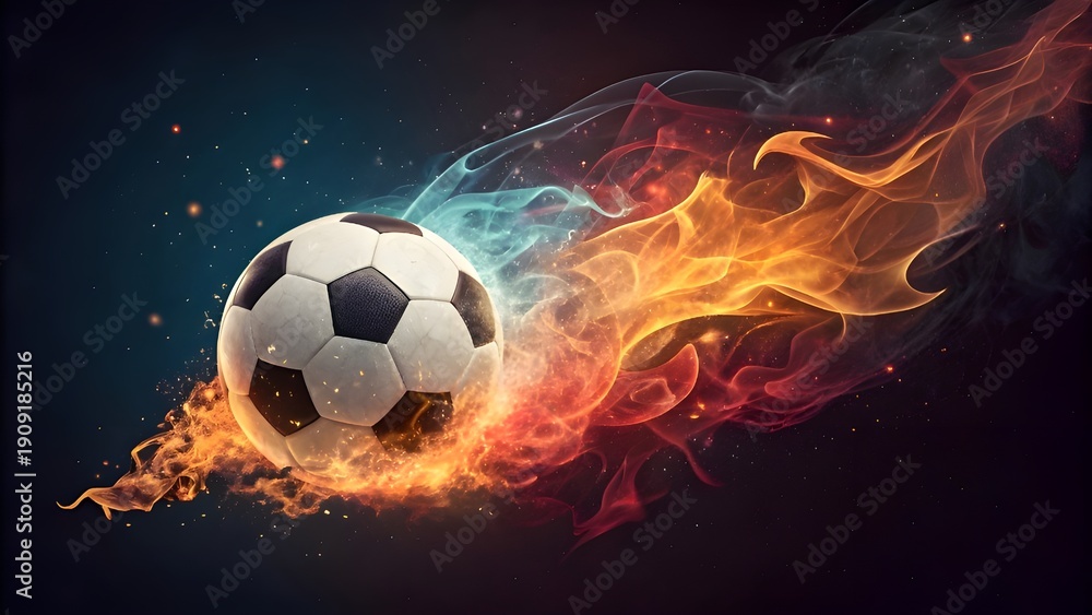 Naklejka premium Burning soccer ball on isolated background