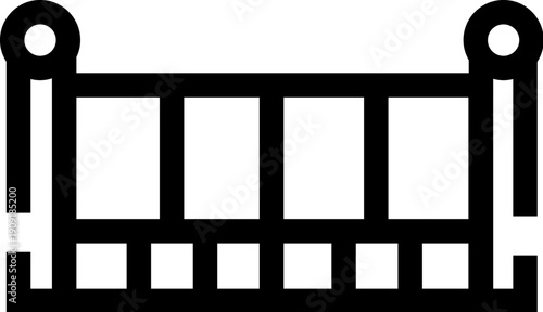 Boundary pictogram showing a protective enclosure and fence like barrier, minimalist black and white icon conveying restriction, privacy, access control, separation, and security