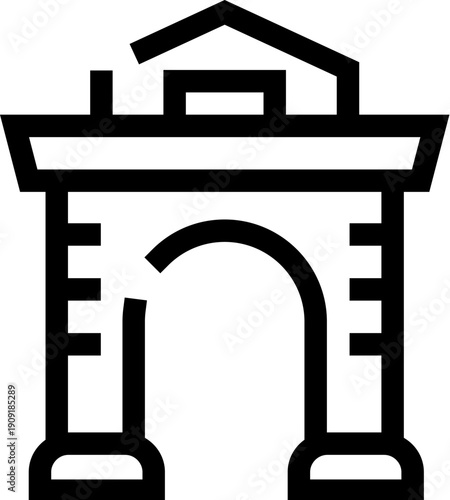 Architectural gate or entrance portal icon symbolizing access, entry, journey, or new beginnings, representing a barrier or a welcoming threshold in outline style