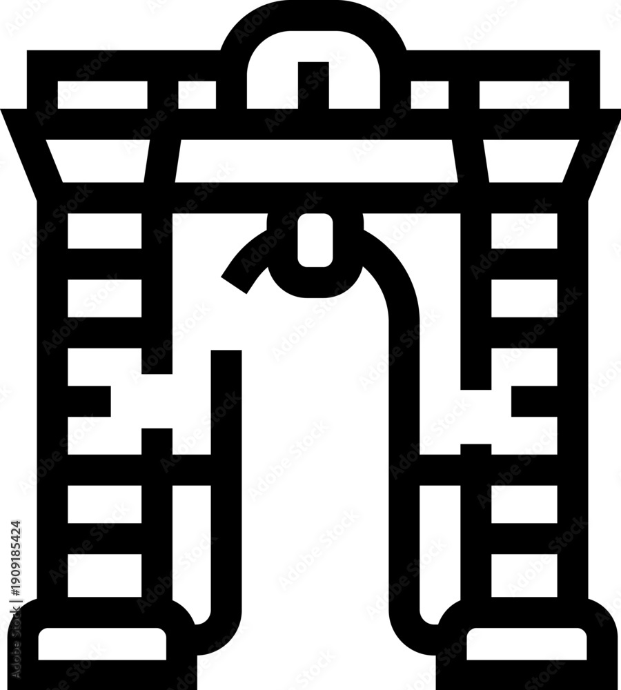 Fototapeta premium Stylized black outline graphic depicting a prominent ancient archway with intricate details, representing a historic landmark, cultural heritage, and a traditional entrance or gate