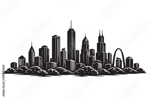 City skyline silhouette with varied building heights us metropolitan style