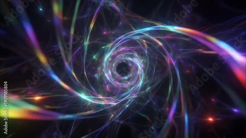 Cinematic Slow Rotating Macro Quantum Energy Field with Pulsating Iridescent Particles and Luminous Threads in Ethereal Blue and Violet