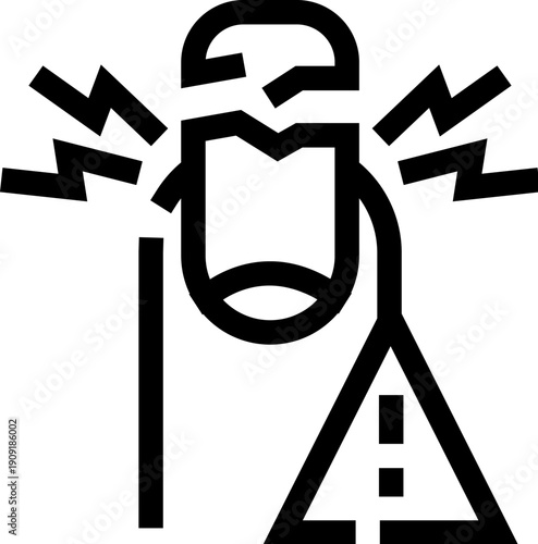 Fingernail experiencing breaking and severe pain, indicated by a cracking cuticle line with lightning bolts and an accompanying warning triangle symbol, representing a health or medical problem