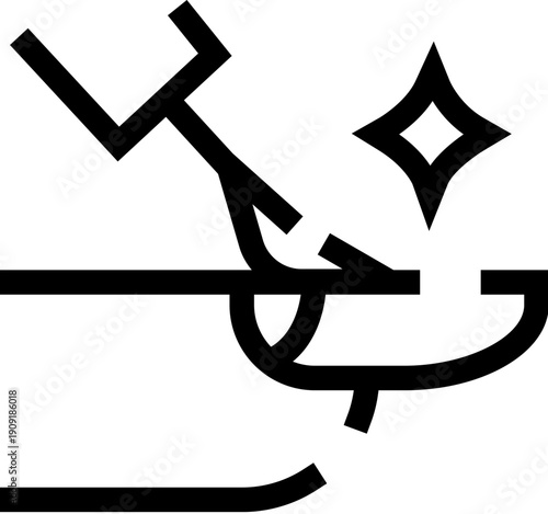 Stylized icon representing a professional manicure service, with a tool applying polish to a nail, showing a shiny finish and emphasizing beauty treatment and hand care