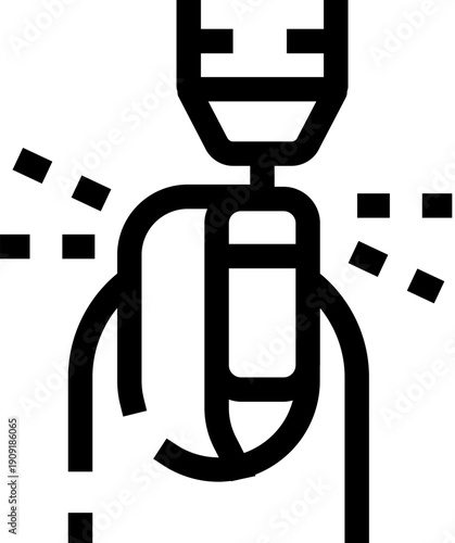 Hand holding a nail polish bottle and brush painting a fingernail in minimal black and white line icon style, representing manicure, beauty treatment, salon care, and grooming