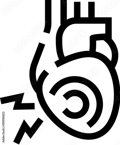 Human heart icon representing cardiology issues, heart attack or cardiovascular problems, showing pain and illness with pulse symbols on a white background