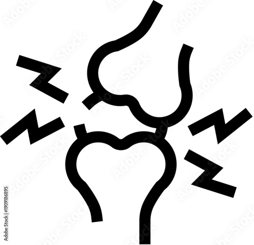 Joint pain icon showing bones experiencing a throbbing ache and inflammation, representing arthritis, rheumatism, injury, and various skeletal diseases in a medical context