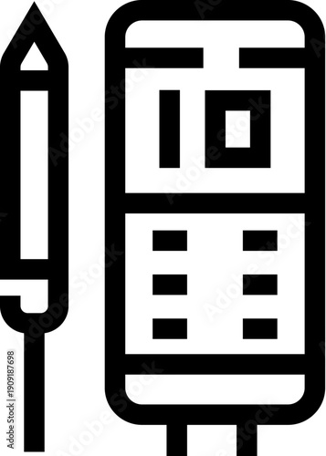 Digital tablet icon representing graphic design and creative work, featuring a stylus pen next to the device, symbolizing modern technology, drawing, and digital art