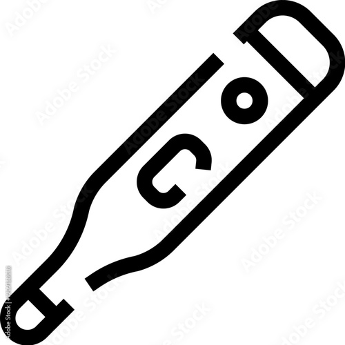 Digital thermometer icon representing health, sickness, and medical care, providing accurate temperature measurement and indicating fever in a clean, isolated line illustration