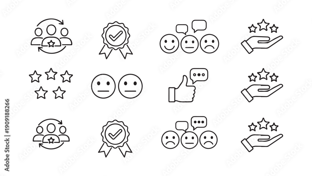 Fototapeta premium Minimalist social media and feedback icons set for ui and web design